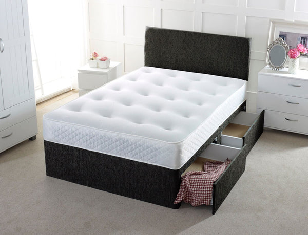 Fabric Divan Bed Black - With Storage Drawers