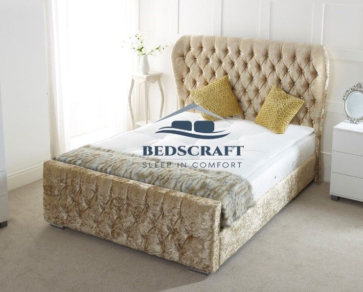 Oxford Crushed Velvet Bed - Oxford Bed - Wingback Bed
