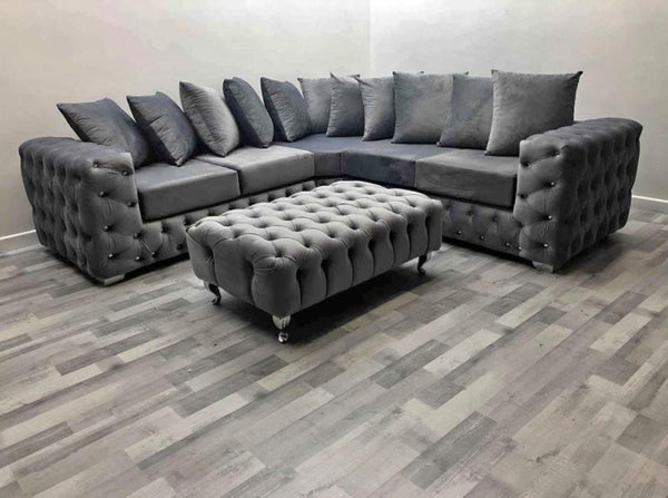 Scatter Back Cushion Chesterfield Sofa - Dark Grey Velvet