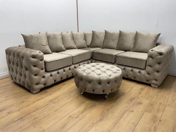 Scatter Back Cushion Chesterfield Sofa - Mink Plush Velvet