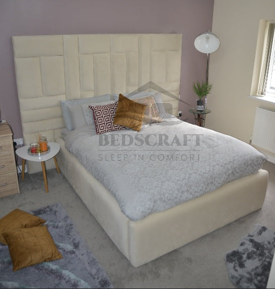 Cream Velvet Luxury Bed with High Headboard