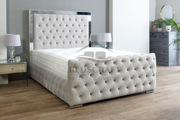 Chesterfield Mirror Bed and Mattress Set